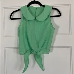 Collared crop top front-tie tank